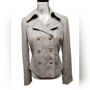 Adrienne Vittadini Sz 8 Brown Tweed Short Double Breasted Wool Angora Jacket NWT